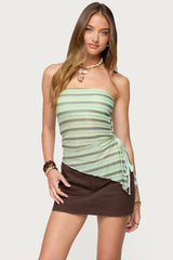 Sari Striped Strapless Asymmetric Top