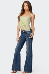 Asymmetric Sheer Lace Halter Top