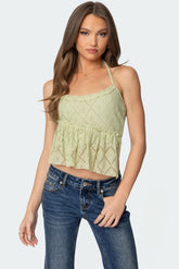 Asymmetric Sheer Lace Halter Top