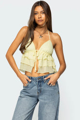 Zephi Split Front Ruffled Top