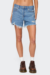 Cale Distressed Low Rise Denim Shorts
