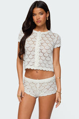 Elisa Open Knit Button Up Top