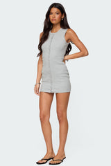 Rey Button Up Ribbed Mini Dress