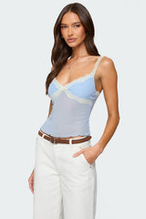 Contrast Lacey Mesh Tank Top