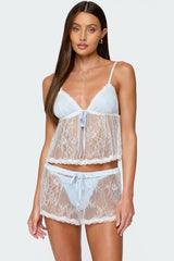 Laina Contrast Sheer Lace Babydoll Top