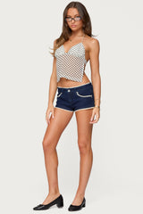 Maye Contrast Lacey Denim Shorts