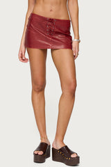 Lace Up Faux Leather Mini Skort