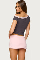 Contrast Lace Asymmetric Off Shoulder Top