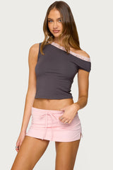 Contrast Lace Asymmetric Off Shoulder Top