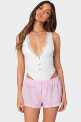 Bloom Lace Trim Ribbed Bodysuit