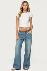Odella Floral Ribbed Button Up Top