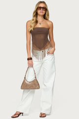 Backless Sheer Mesh Strapless Top