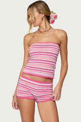 Nola Striped Textured Knit Strapless Top