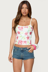 Beaded Floral Embroidered Tank Top