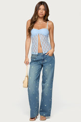 Edna Floral Embroidered Low Rise Jeans