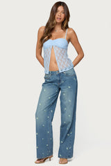Edna Floral Embroidered Low Rise Jeans