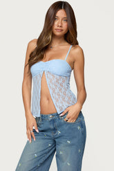 Priya Sheer Lace Split Front Top