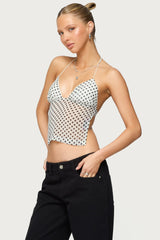 Polka Dot Backless Chiffon Top