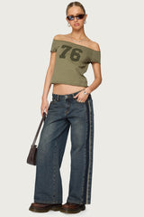 Petite Contrast Panel Low Rise Jeans