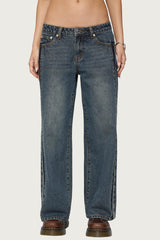 Petite Contrast Panel Low Rise Jeans