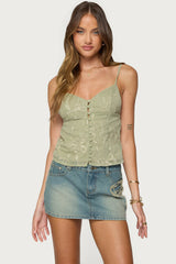Embroidered Button Up Tank Top