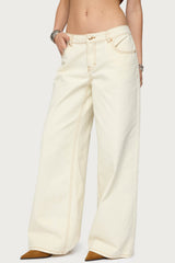Contrast Stitch Low Rise Wide Leg Jeans
