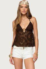 Sheer Crochet Babydoll Halter Top
