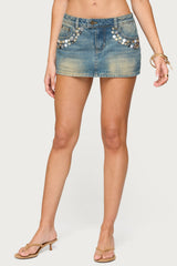 Mixed Buttons Denim Mini Skort