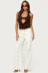 Eyelet Low Rise Wide Leg Jeans