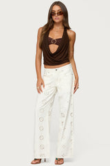 Eyelet Low Rise Wide Leg Jeans