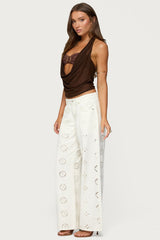 Eyelet Low Rise Wide Leg Jeans
