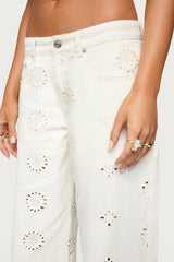 Eyelet Low Rise Wide Leg Jeans