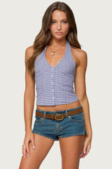 Evan Gingham Button Up Halter Top