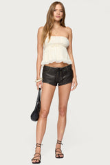 Lace Up Faux Leather Micro Shorts