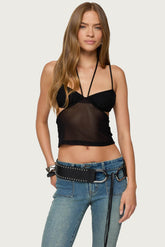 Strappy Sheer Mesh Cupped Top