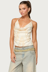 Reid Backless Sequin Cowl Neck Top
