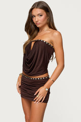 Giana Iridescent Strapless Cowl Neck Top