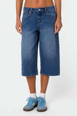 Xtra Long Low Rise Denim Bermuda Shorts