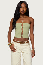 Bead Cut Out Strapless Knit Top