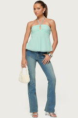 Sequin Chiffon Keyhole Halter Top