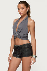 Nessie Metal Ring Backless Halter Top