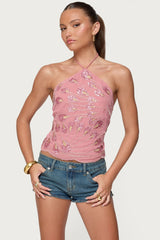 Embroidered Bead & Sequin Halter Top