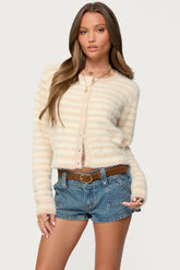 Aria Striped Fuzzy Knit Cardigan