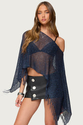 Sequin Fringe Knit Poncho