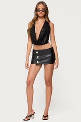 Fringed Sequin Backless Halter top