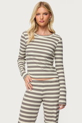 Avalie Striped Ribbed Long Sleeve T Shirt