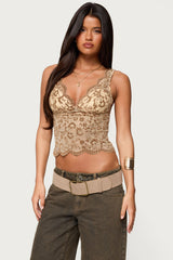 Araura Velvet Floral Sheer Top