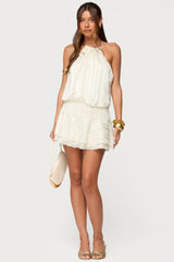 Glossy Striped Drop Waist Mini Dress