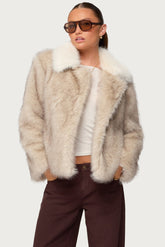 Contrast Collar Faux Fur Jacket