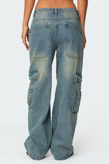 Westie Low Rise Washed Cargo Jeans